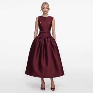 Self-Portrait NEW BURGUNDY TAFFETA MIDI DRESS